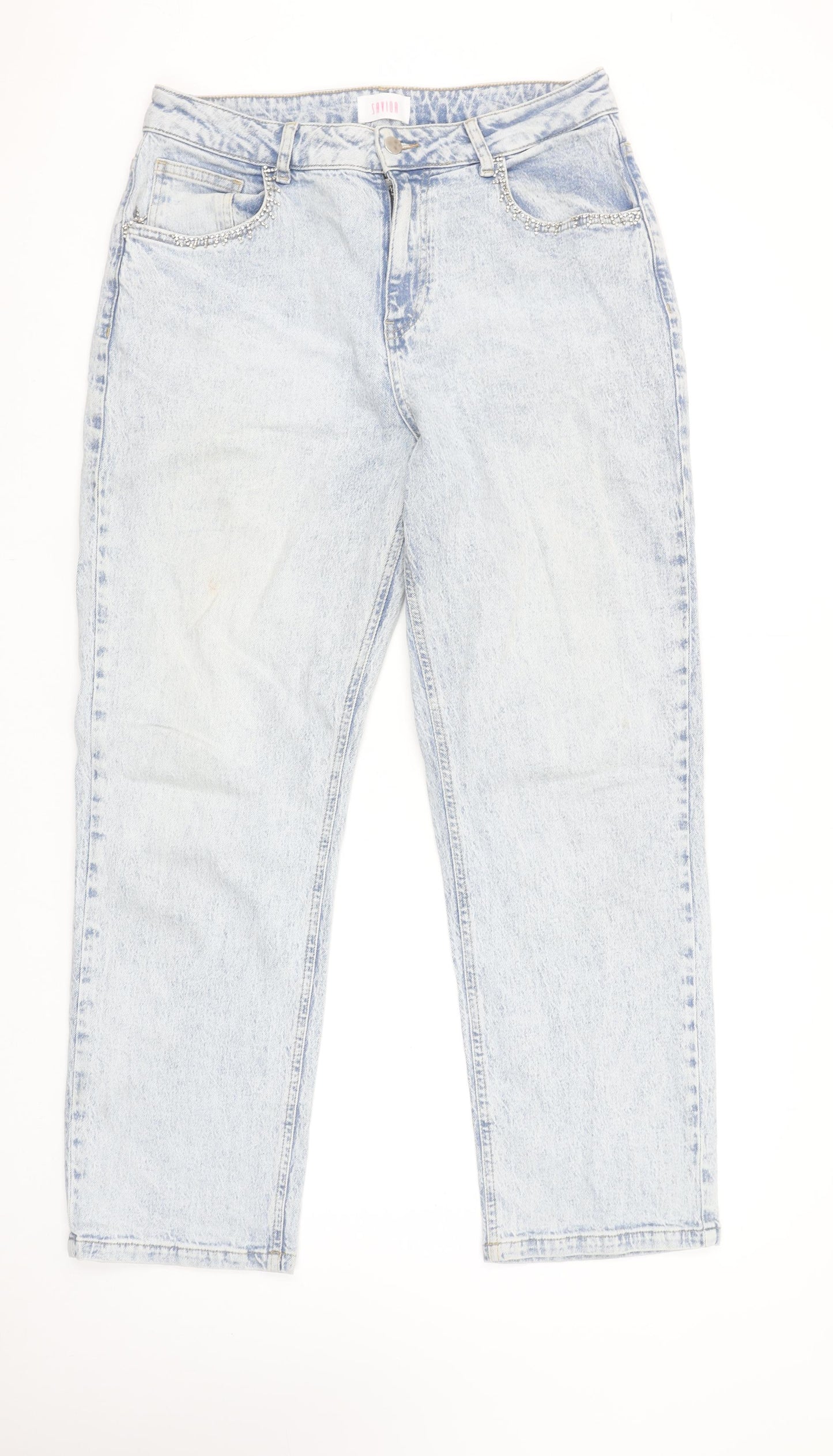 Savida Women Blue Size 14 Rhinestone Straight Denim Jeans