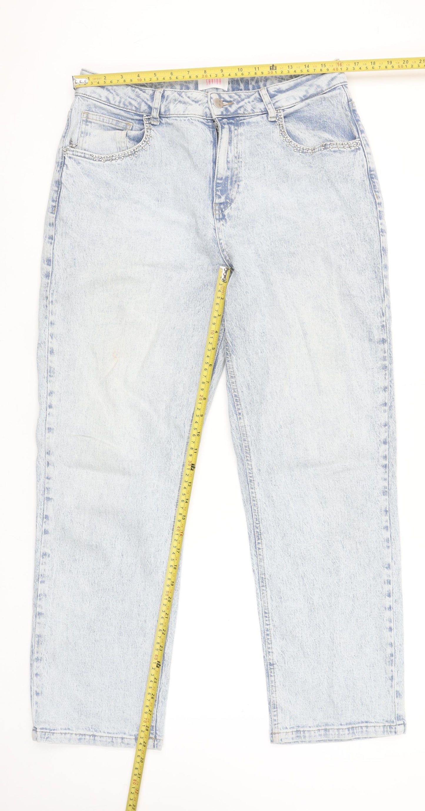 Savida Women Blue Size 14 Rhinestone Straight Denim Jeans