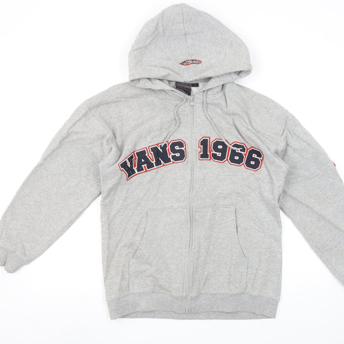 Vans Women's Grey Full Zip Hoodie L 1986 Graphic Cotton Blend