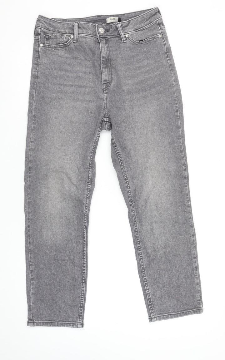F&F Women’s Grey High Rise Slim Fit Straight Jeans UK 10S