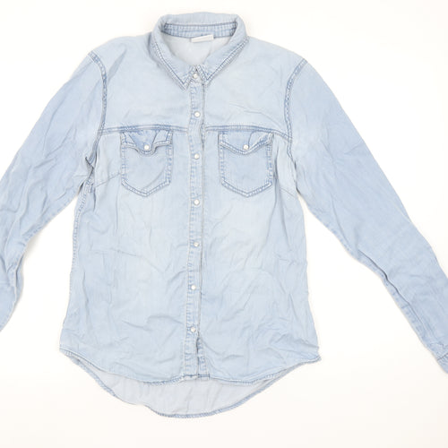 Vila Womens Blue Denim Button-Up Long Sleeve Shirt Medium