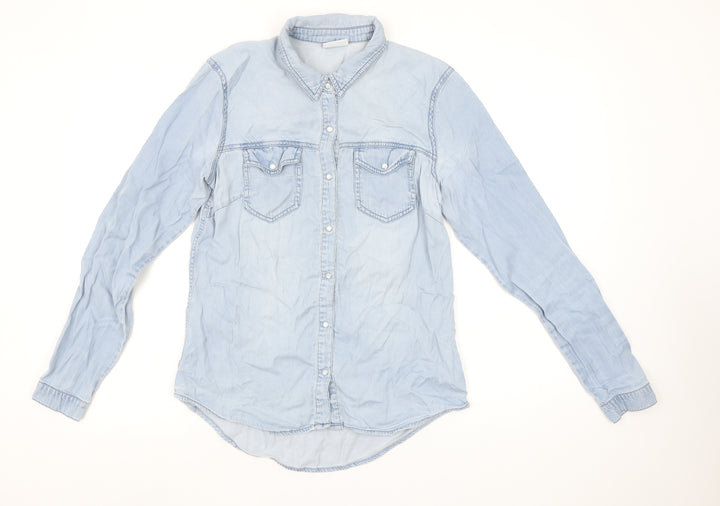 Vila Womens Blue Denim Button-Up Long Sleeve Shirt Medium