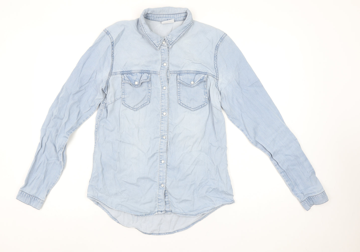 Vila Womens Blue Denim Button-Up Long Sleeve Shirt Medium