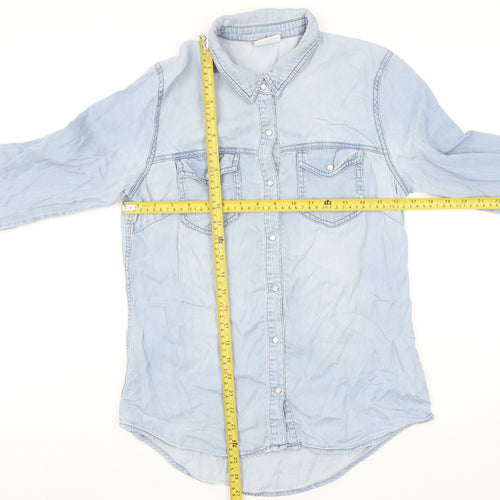 Vila Womens Blue Denim Button-Up Long Sleeve Shirt Medium