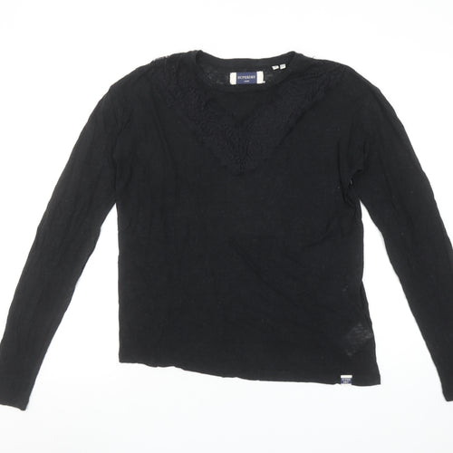 Superdry Womens Black Lace Long Sleeve Jersey T-Shirt Size 12