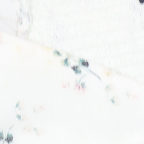 Abercrombie & Fitch Womens Ivory Floral Cropped Puff Sleeve Blouse L