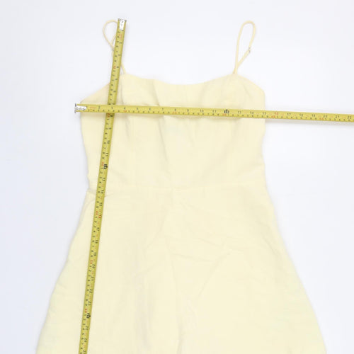 Zara Women Yellow Linen Blend Playsuit Size L Adjustable Straps Summer