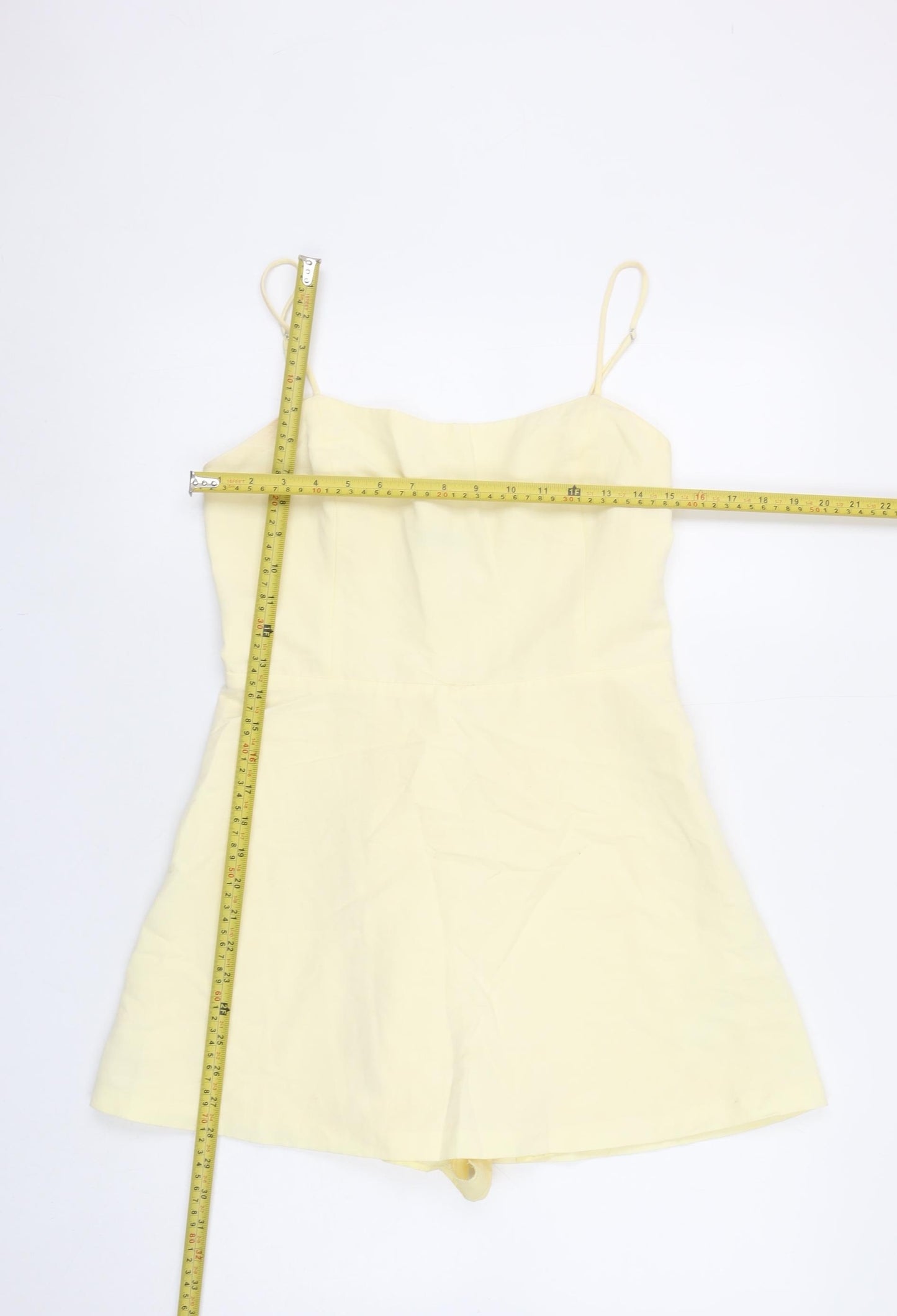 Zara Women Yellow Linen Blend Playsuit Size L Adjustable Straps Summer
