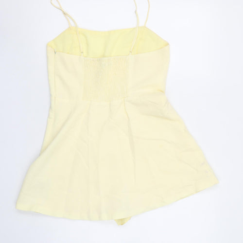 Zara Women Yellow Linen Blend Playsuit Size L Adjustable Straps Summer