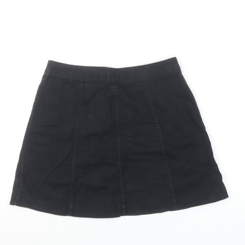 Women’s Black A-Line Denim Skirt Size 14 Button Front Cotton