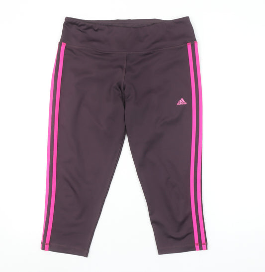 adidas Women Purple Pink Capri Leggings M Moisture Wicking