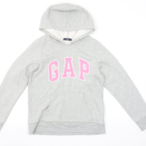 GAP Girls Grey Pullover Logo Hoodie Size 16 Years Cotton Fleece