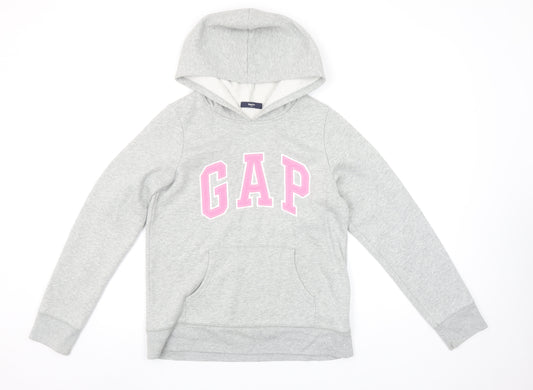GAP Girls Grey Pullover Logo Hoodie Size 16 Years Cotton Fleece