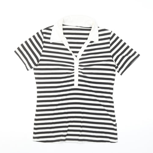 Röhnisch Women's Black White Striped Polo Top M Short Sleeve Collared