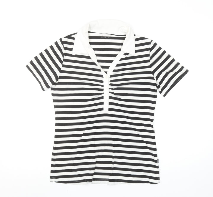 Röhnisch Women's Black White Striped Polo Top M Short Sleeve Collared