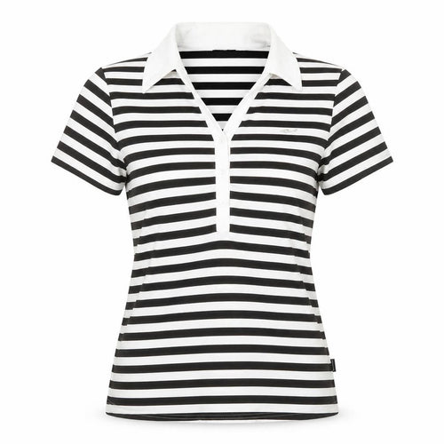 Röhnisch Women's Black White Striped Polo Top M Short Sleeve Collared