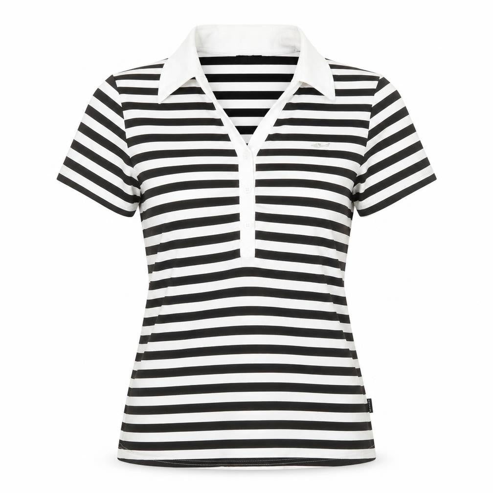 Röhnisch Women's Black White Striped Polo Top M Short Sleeve Collared