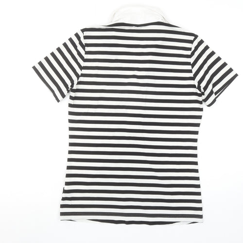 Röhnisch Women's Black White Striped Polo Top M Short Sleeve Collared