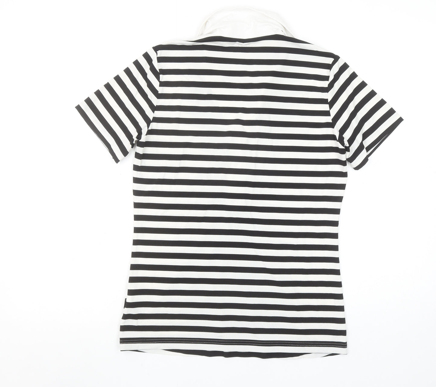 Röhnisch Women's Black White Striped Polo Top M Short Sleeve Collared