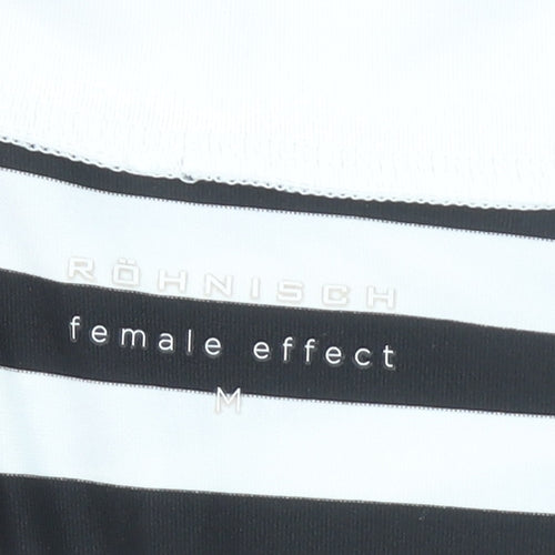 Röhnisch Women's Black White Striped Polo Top M Short Sleeve Collared