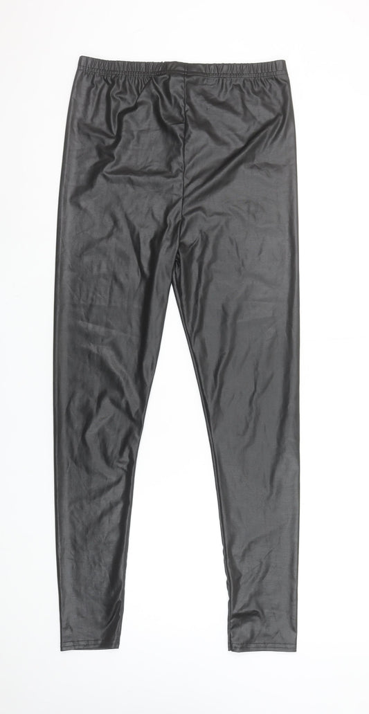 Boohoo Women Black Faux Leather High Rise Ankle Leggings UK 10 M