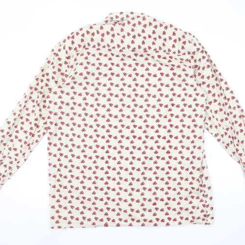 Woodin Men's Beige Red Patterned Button-Up Cotton Shirt XL