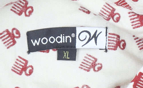Woodin Men's Beige Red Patterned Button-Up Cotton Shirt XL