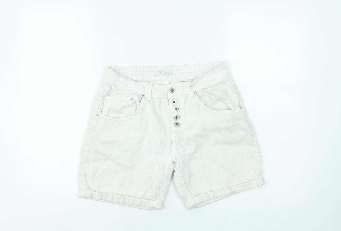Place du Jour Women’s White Chino Denim Shorts Size 8