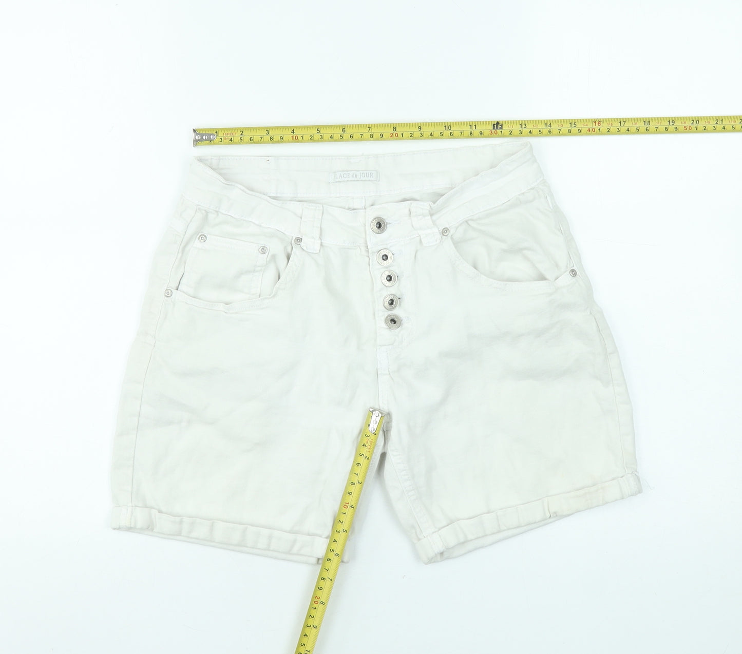 Place du Jour Women’s White Chino Denim Shorts Size 8