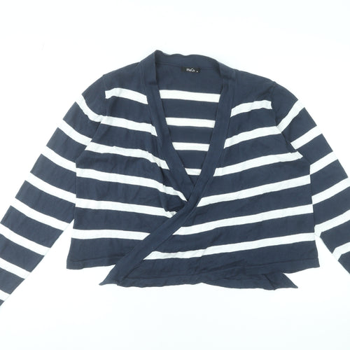 M&Co Women’s Blue Striped Cotton Wrap V-Neck Jumper XL