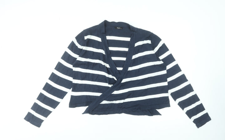 M&Co Women’s Blue Striped Cotton Wrap V-Neck Jumper XL