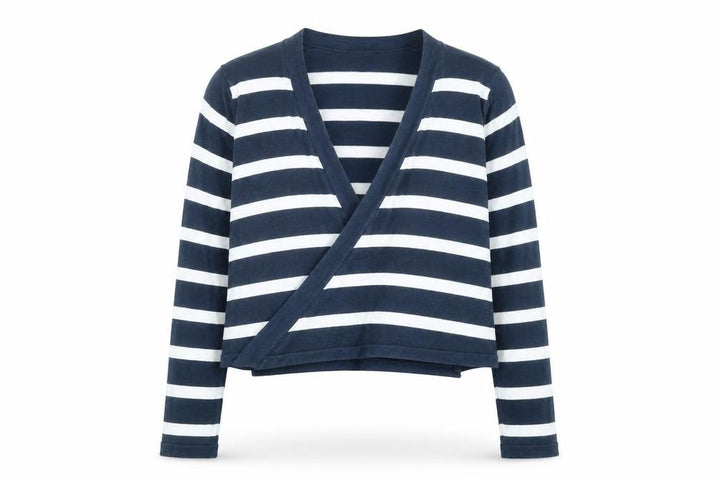 M&Co Women’s Blue Striped Cotton Wrap V-Neck Jumper XL