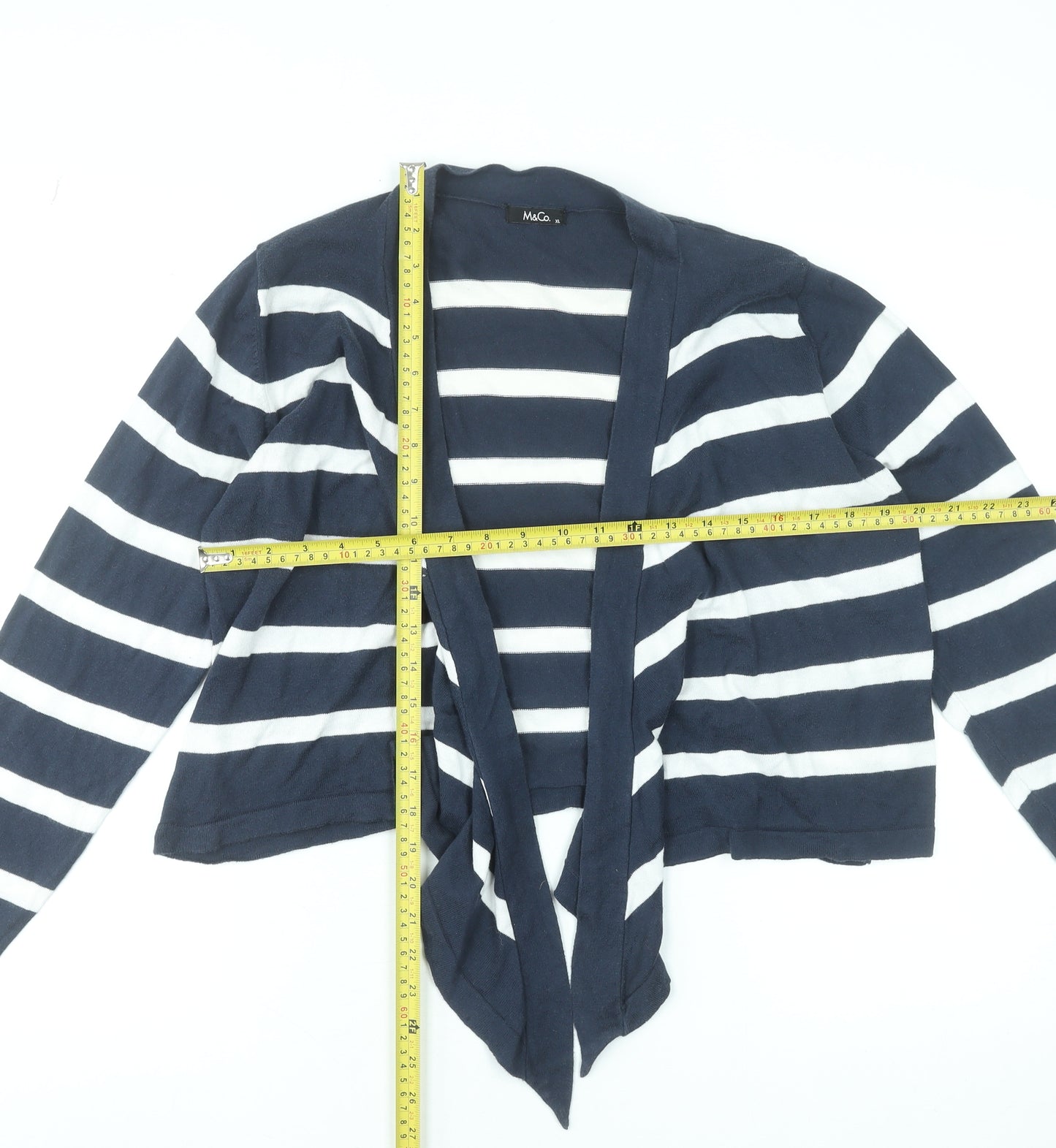 M&Co Women’s Blue Striped Cotton Wrap V-Neck Jumper XL