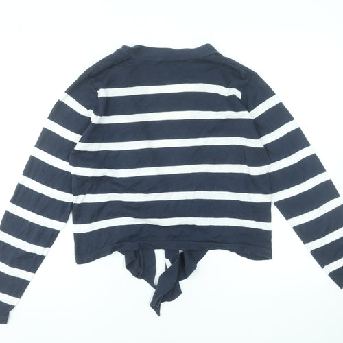 M&Co Women’s Blue Striped Cotton Wrap V-Neck Jumper XL