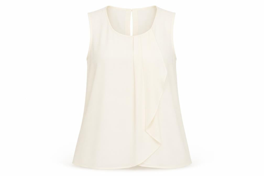 Front view of St. Bernard Beige Sleeveless Chiffon Blouse Women’s, size UK 10