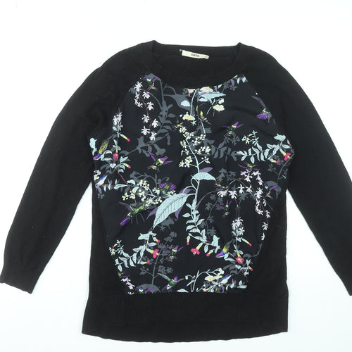 Oasis Women's Black Floral Front Pullover Jumper Size M