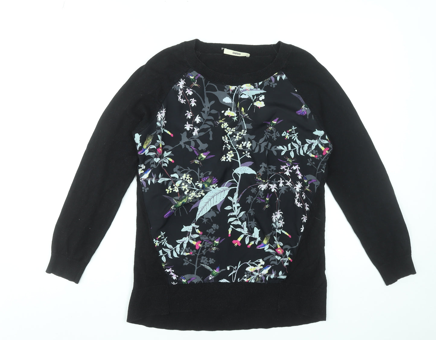 Oasis Women's Black Floral Front Pullover Jumper Size M