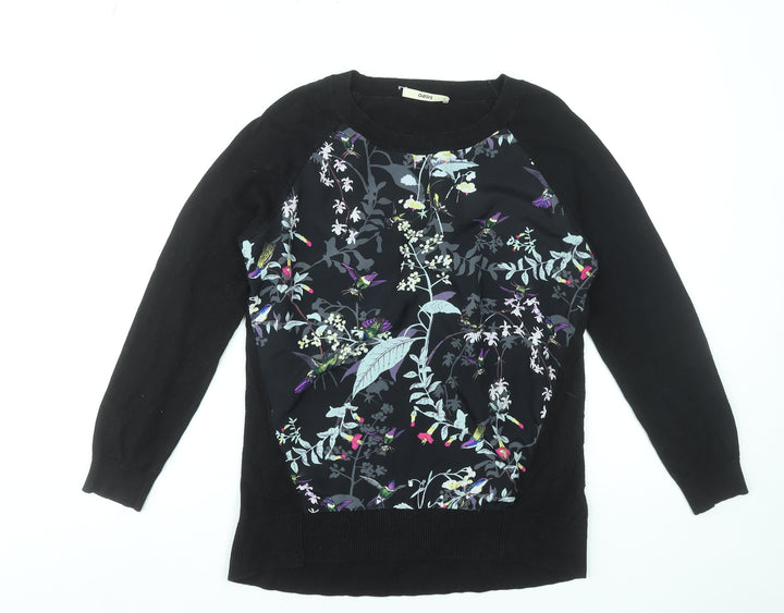 Oasis Women's Black Floral Front Pullover Jumper Size M