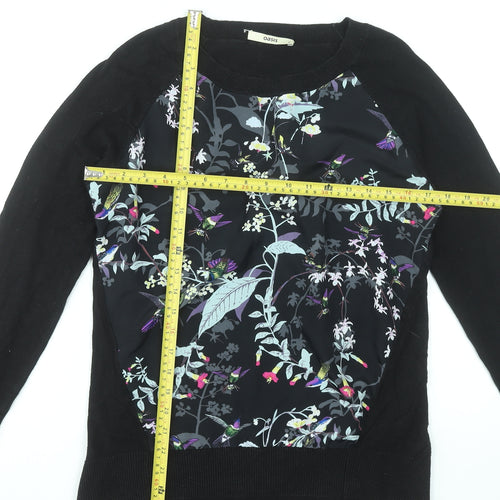 Oasis Women's Black Floral Front Pullover Jumper Size M