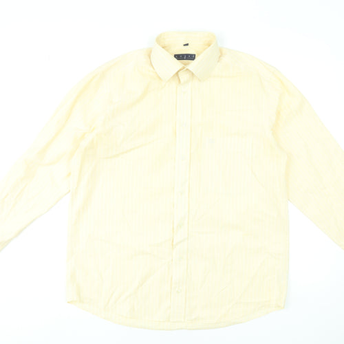 André Men's Yellow Striped Long Sleeve Formal Dress Shirt 16.5in 42in Cotton