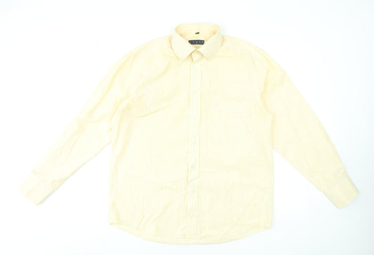 André Men's Yellow Striped Long Sleeve Formal Dress Shirt 16.5in 42in Cotton