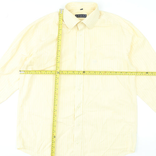 André Men's Yellow Striped Long Sleeve Formal Dress Shirt 16.5in 42in Cotton
