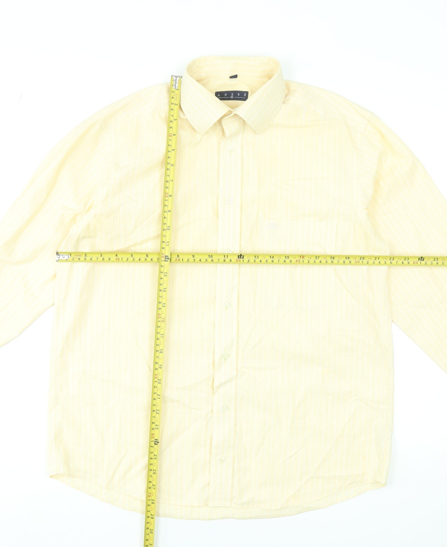 André Men's Yellow Striped Long Sleeve Formal Dress Shirt 16.5in 42in Cotton
