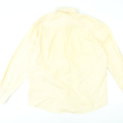 André Men's Yellow Striped Long Sleeve Formal Dress Shirt 16.5in 42in Cotton