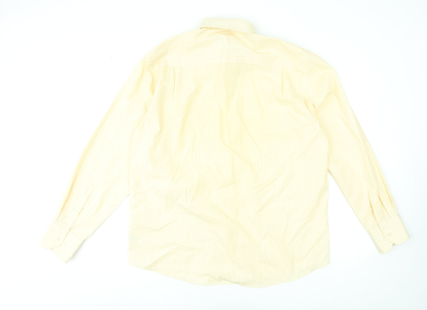 André Men's Yellow Striped Long Sleeve Formal Dress Shirt 16.5in 42in Cotton