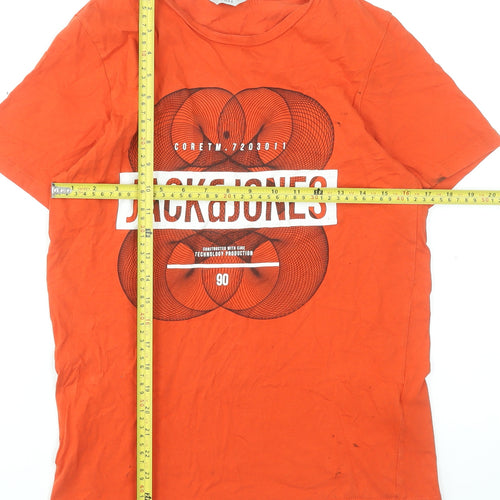 Jack & Jones Men's Orange Graphic Crew Neck Cotton T-Shirt Size S