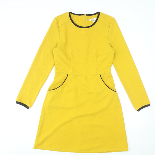 Uttam Boutique Women Yellow Shift Dress Size 10 Long Sleeve