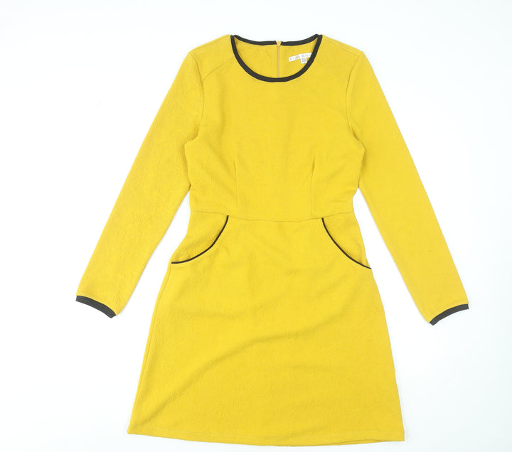 Uttam Boutique Women Yellow Shift Dress Size 10 Long Sleeve