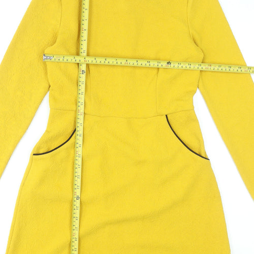 Uttam Boutique Women Yellow Shift Dress Size 10 Long Sleeve