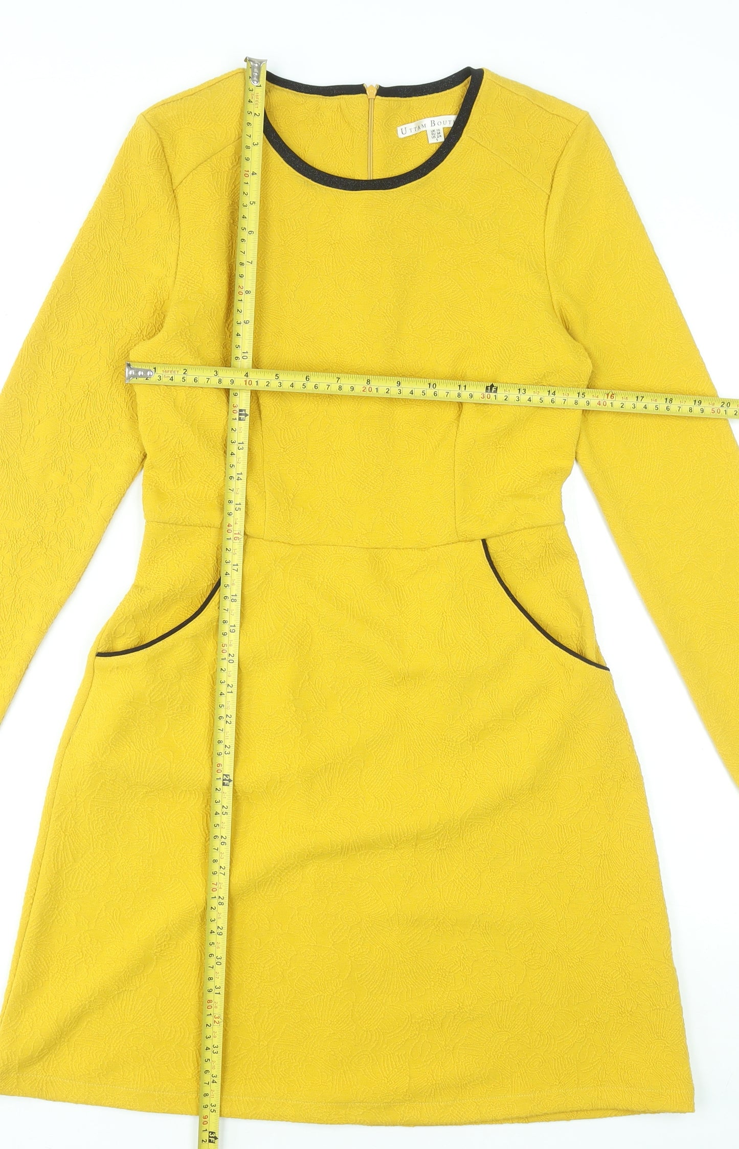 Uttam Boutique Women Yellow Shift Dress Size 10 Long Sleeve